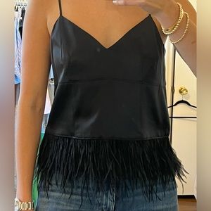 Cinq a Sept XS black feather cropped tank top